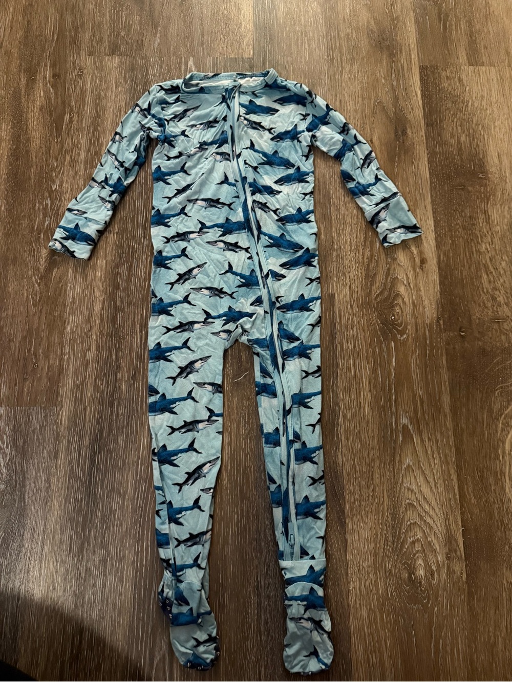 Posh Peanut Light Blue Shark Print Footed Pajamas